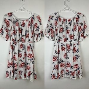 NEW LOOK off the shoulder floral red and green print on white flowy top M